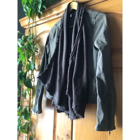 Free People Coated Denim & Knit Sweater Draped Front Moto Jacket 8 - Picture 3 of 15